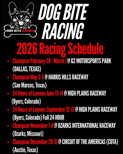 2026 Dog Bite Racing Schedule